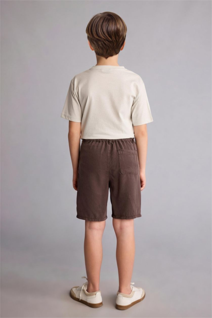 Erkek Çocuk - Genç Erkek Kahve Regular Fit Tencel Şort Erkek Çocuk