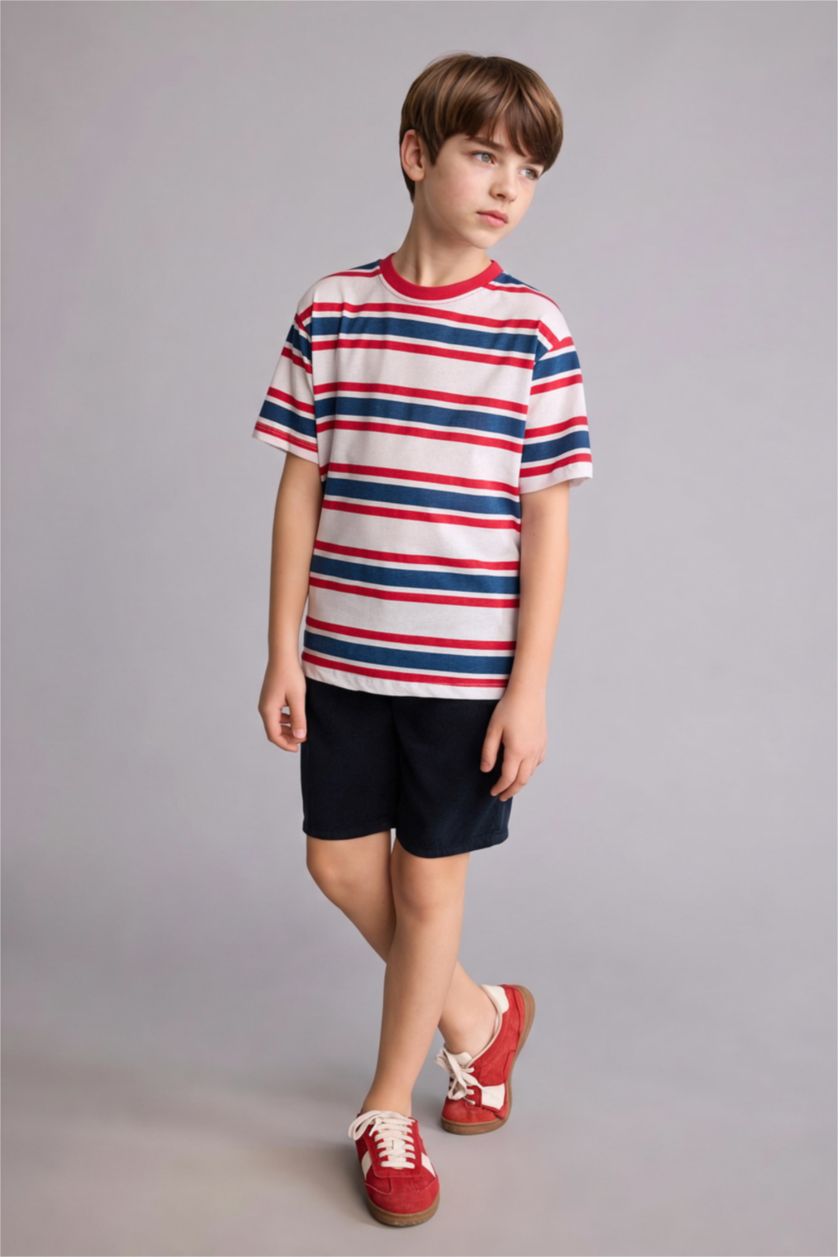 Erkek Çocuk - Genç Erkek Lacivert Regular Fit Tencel Şort Erkek Çocuk