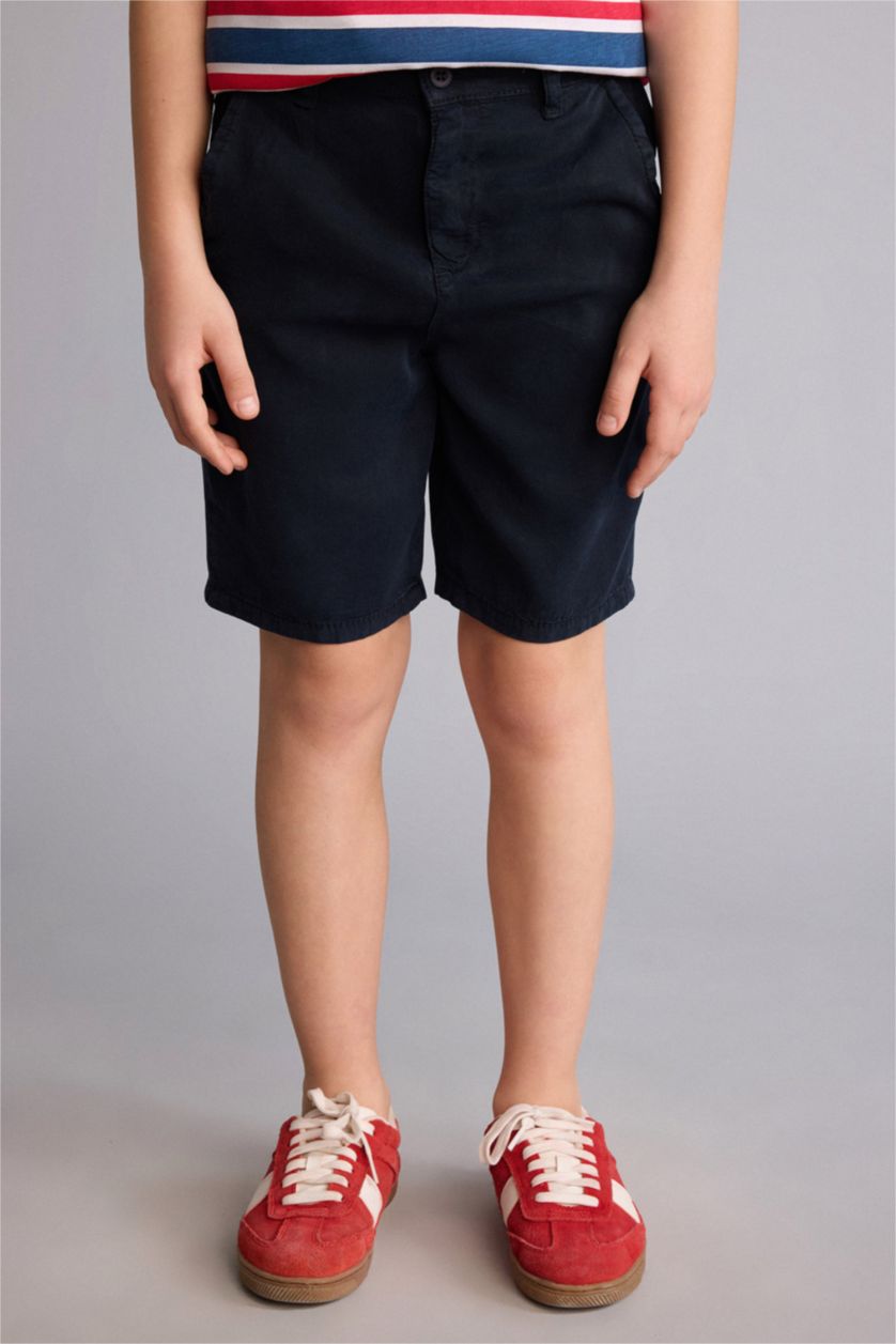 Erkek Çocuk - Genç Erkek Lacivert Regular Fit Tencel Şort Erkek Çocuk