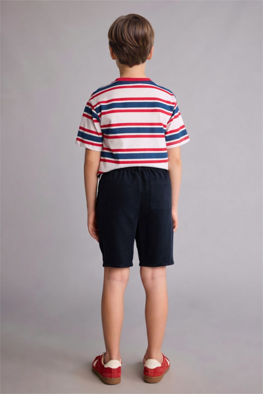 Erkek Çocuk - Genç Erkek Lacivert Regular Fit Tencel Şort Erkek Çocuk