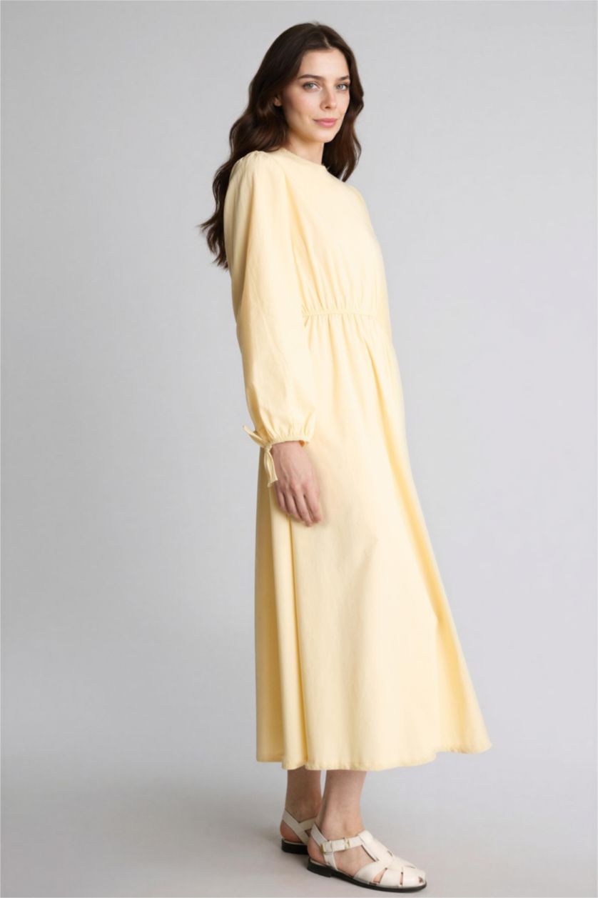 Kadın Açık Sarı A Kesim Bisiklet Yaka Poplin Elbise