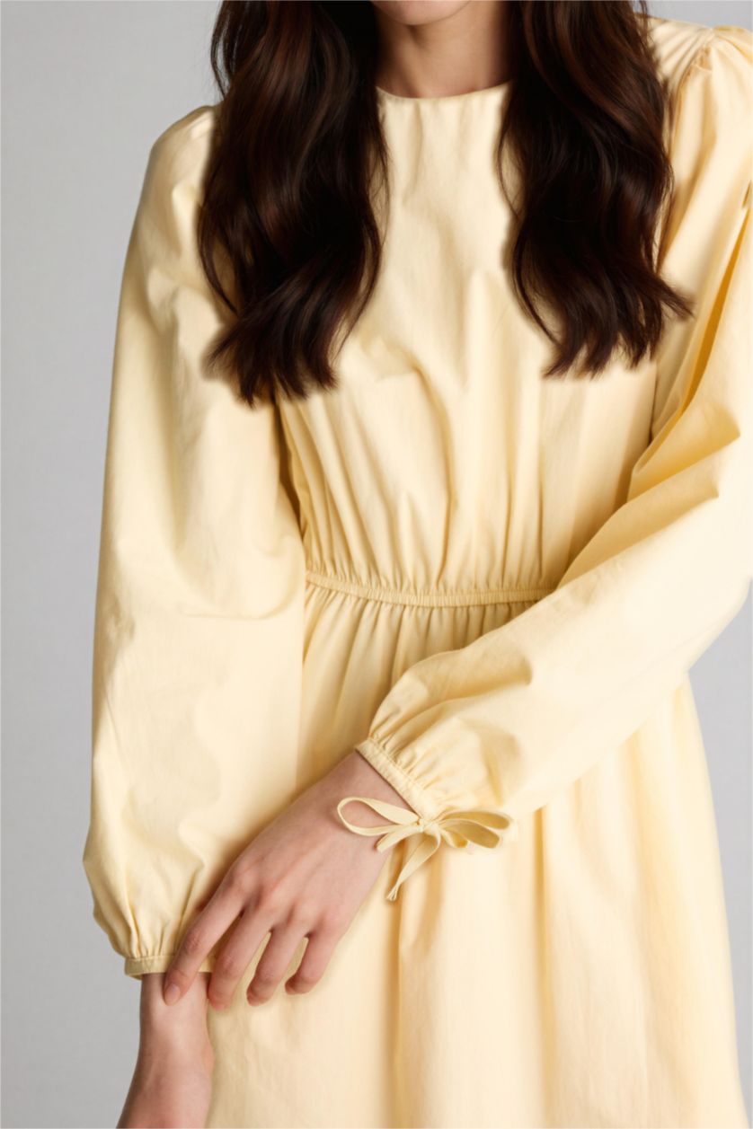 Kadın Açık Sarı A Kesim Bisiklet Yaka Poplin Elbise