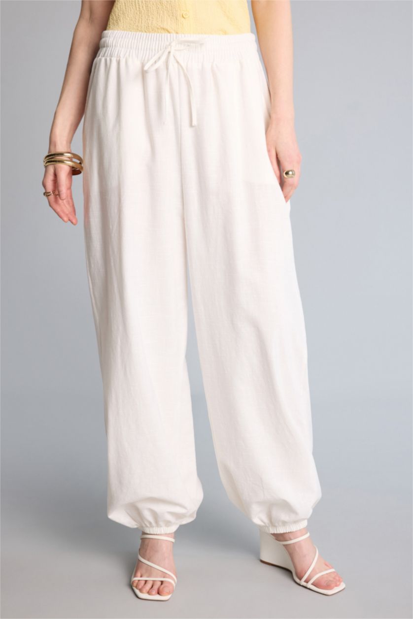 نساء اوف وايت بنطلون قطن بالون فيت وخصر عالي