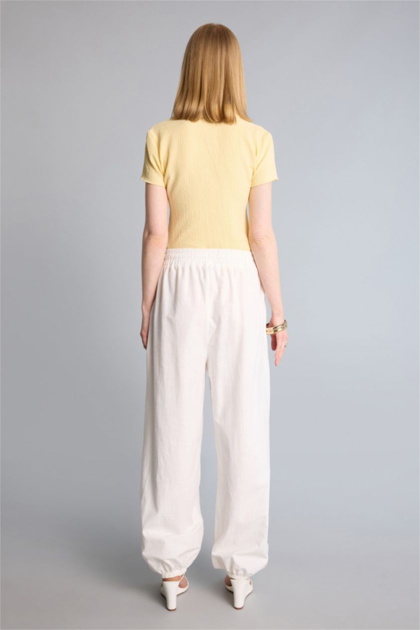 نساء اوف وايت بنطلون قطن بالون فيت وخصر عالي