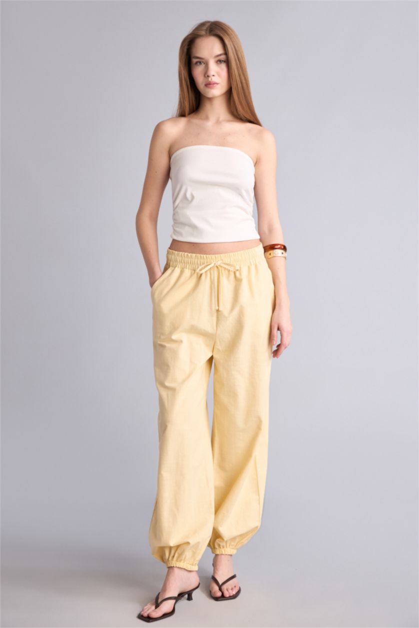 Kadın Sarı Balloon Fit Pamuklu Pantolon
