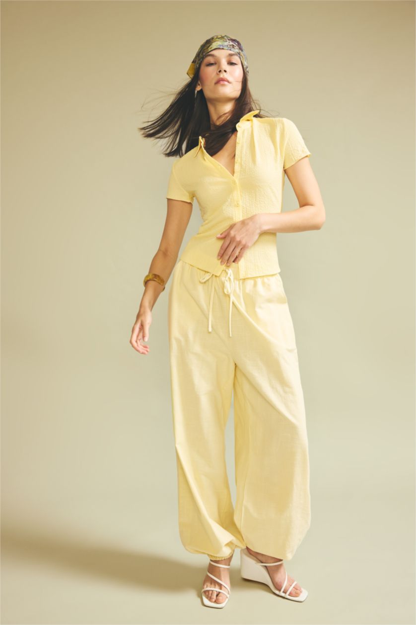 WOMAN Yellow Balloon Fit High Waist Cotton Trousers