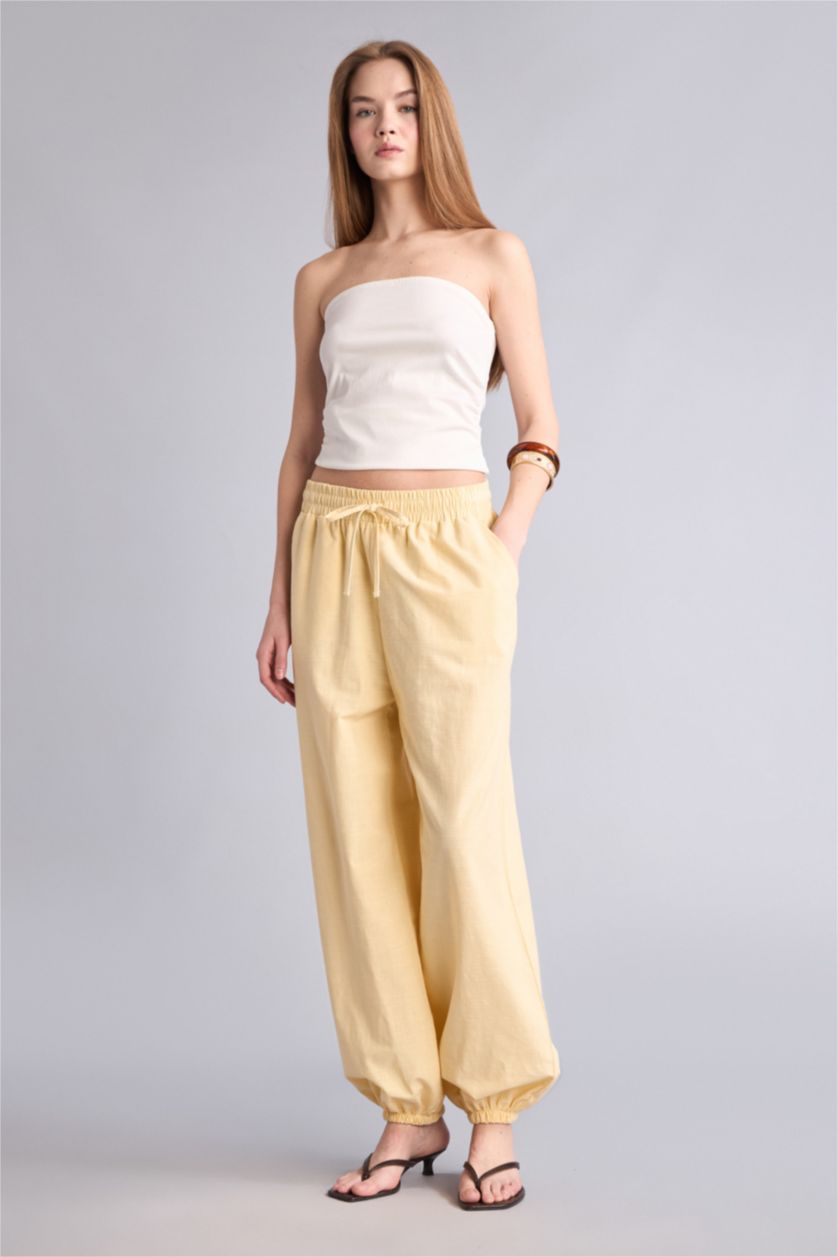 Kadın Sarı Balloon Fit Pamuklu Pantolon