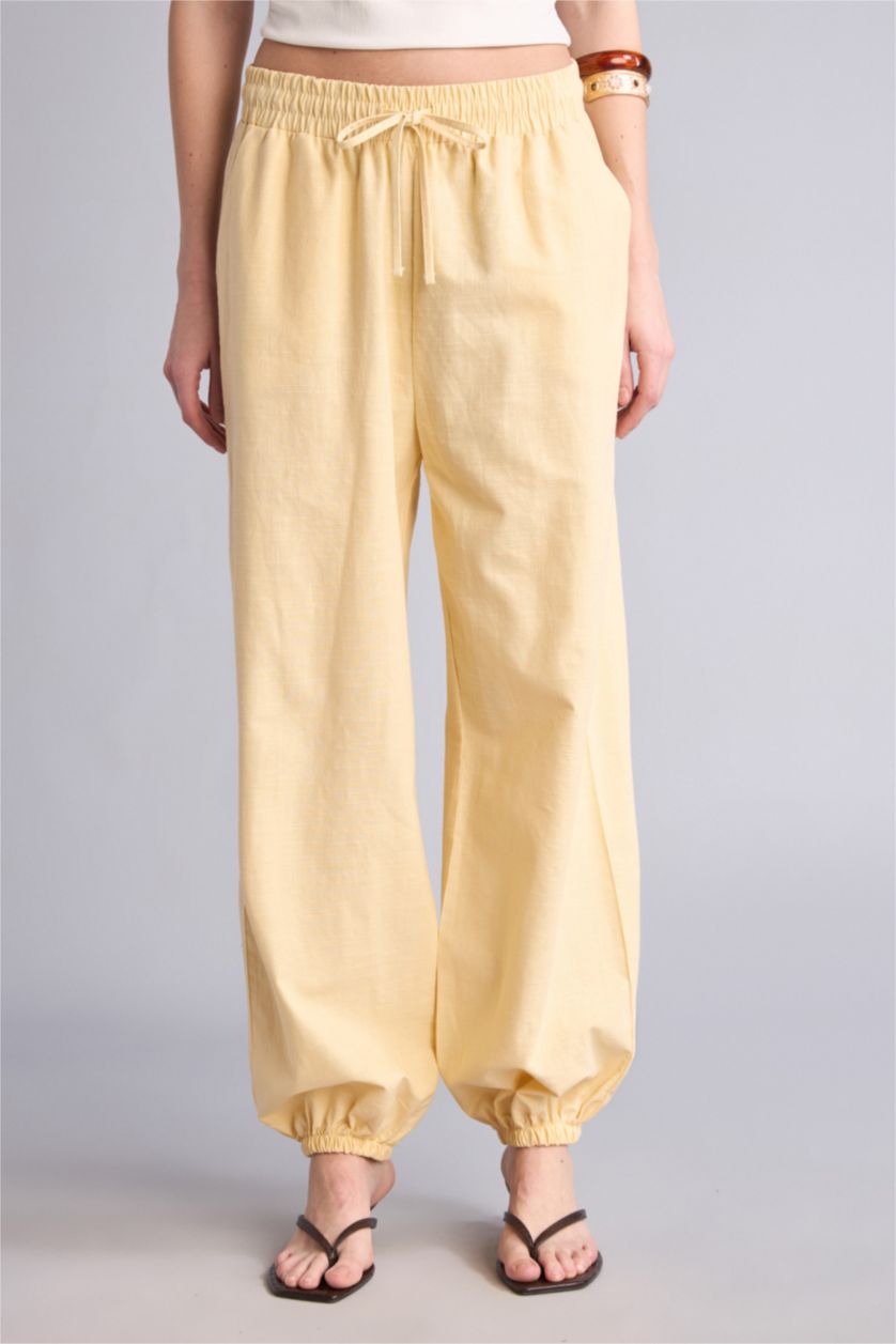 Kadın Sarı Balloon Fit Pamuklu Pantolon