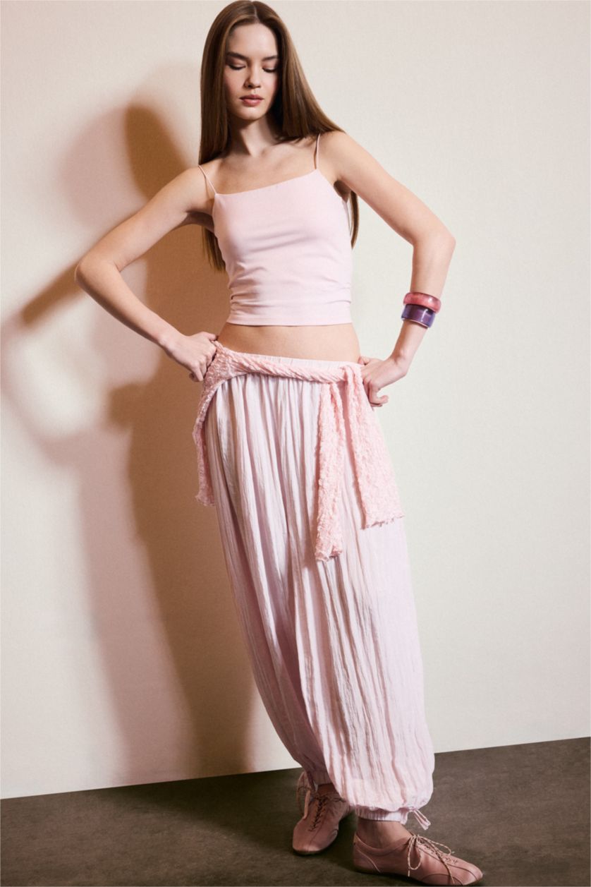 Women Pink Elastic Band Balloon Fit Trousers