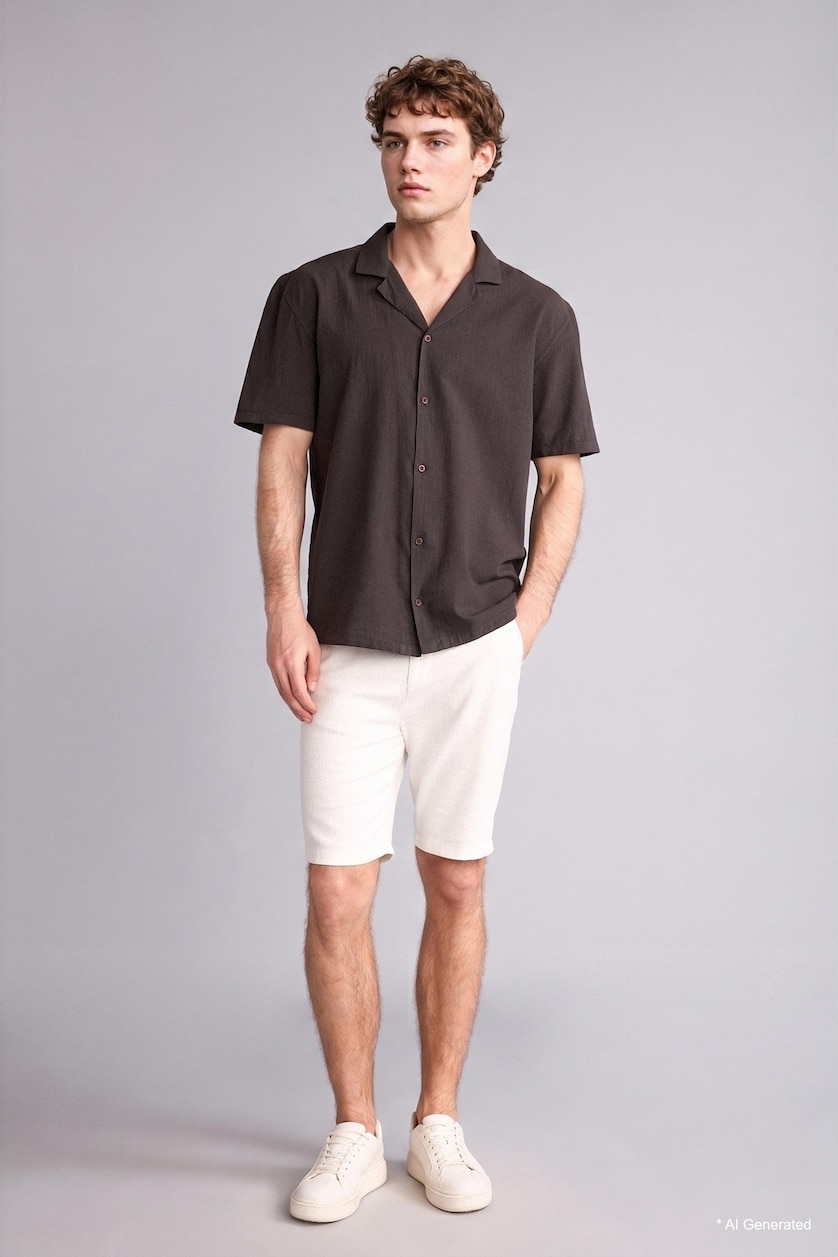 Men Brown Regular Fit Resort Neck Cotton Short Sleeve Shirt