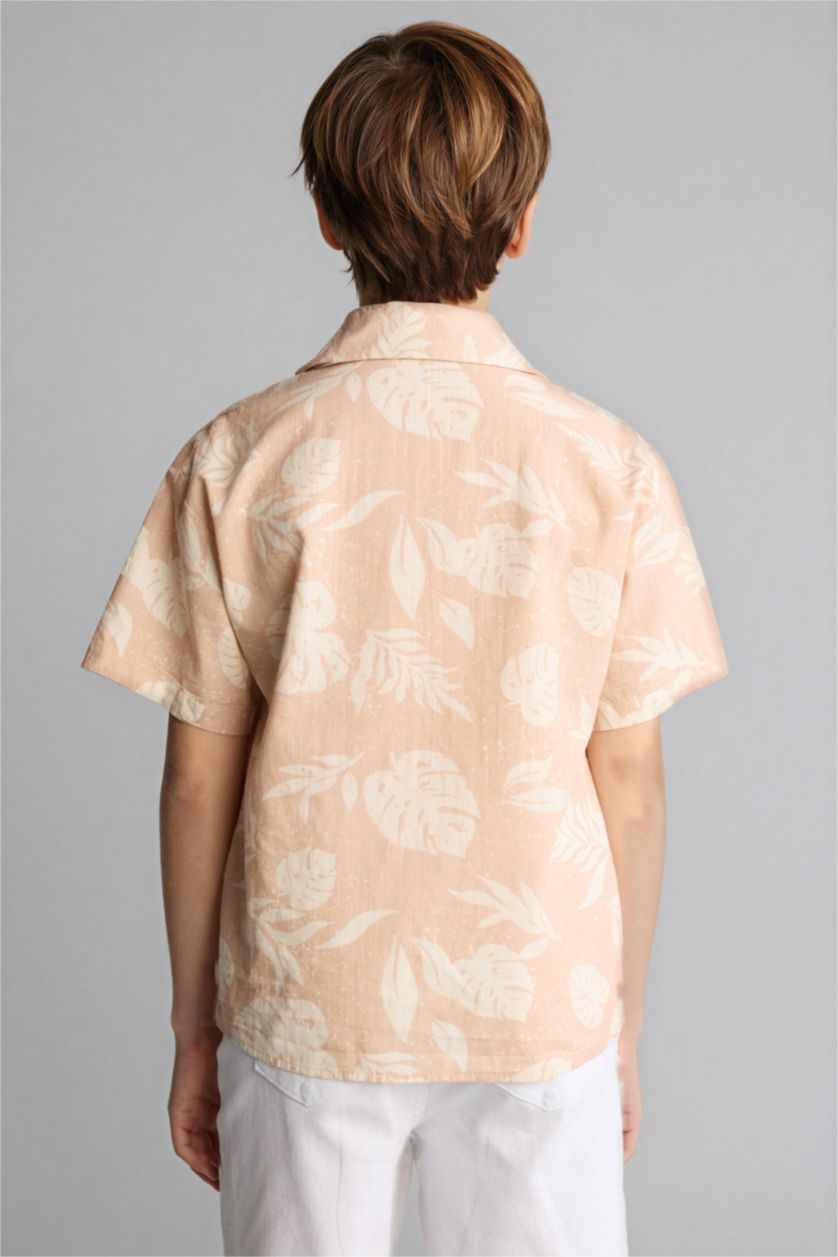 BOYS & TEENS Beige Regular Fit Tropical Patterned Short Sleeve Shirt