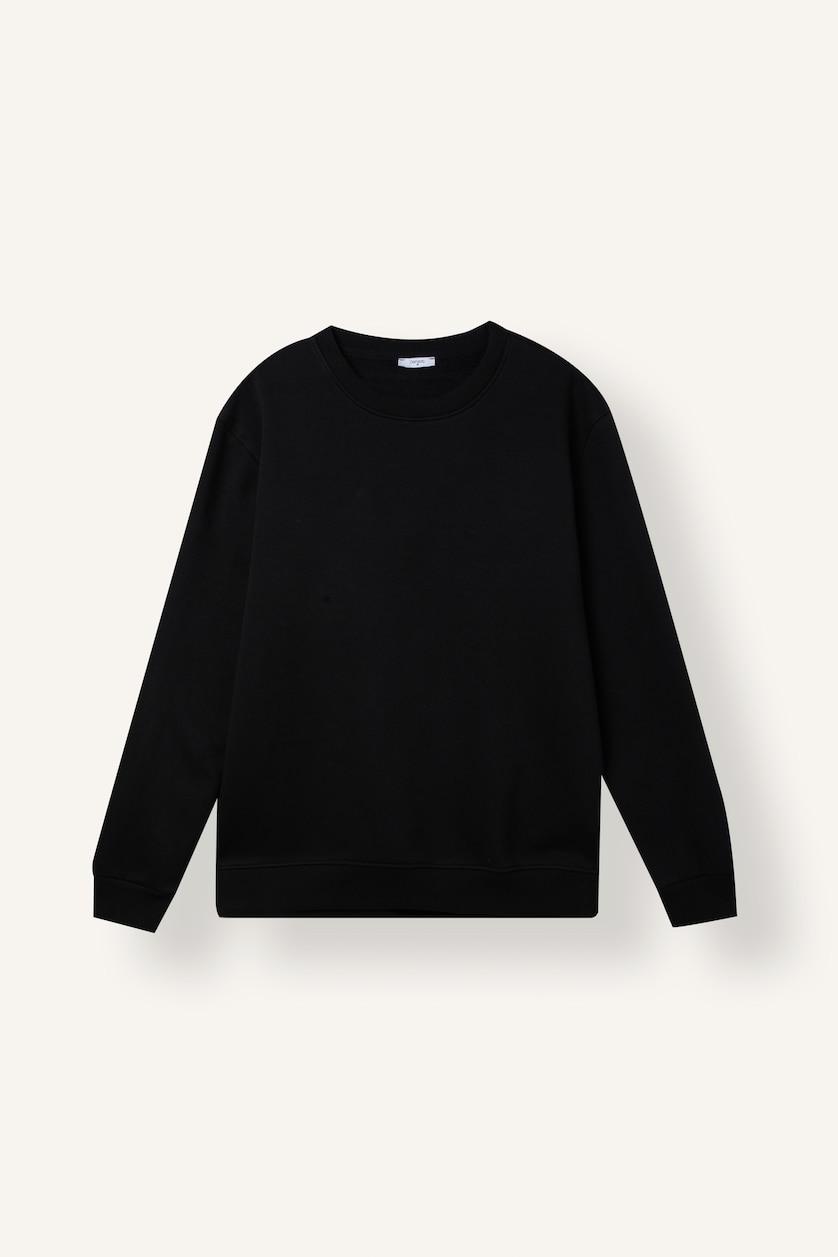 Men Black Regular Fit Basic Crew Neck Sweatshirt