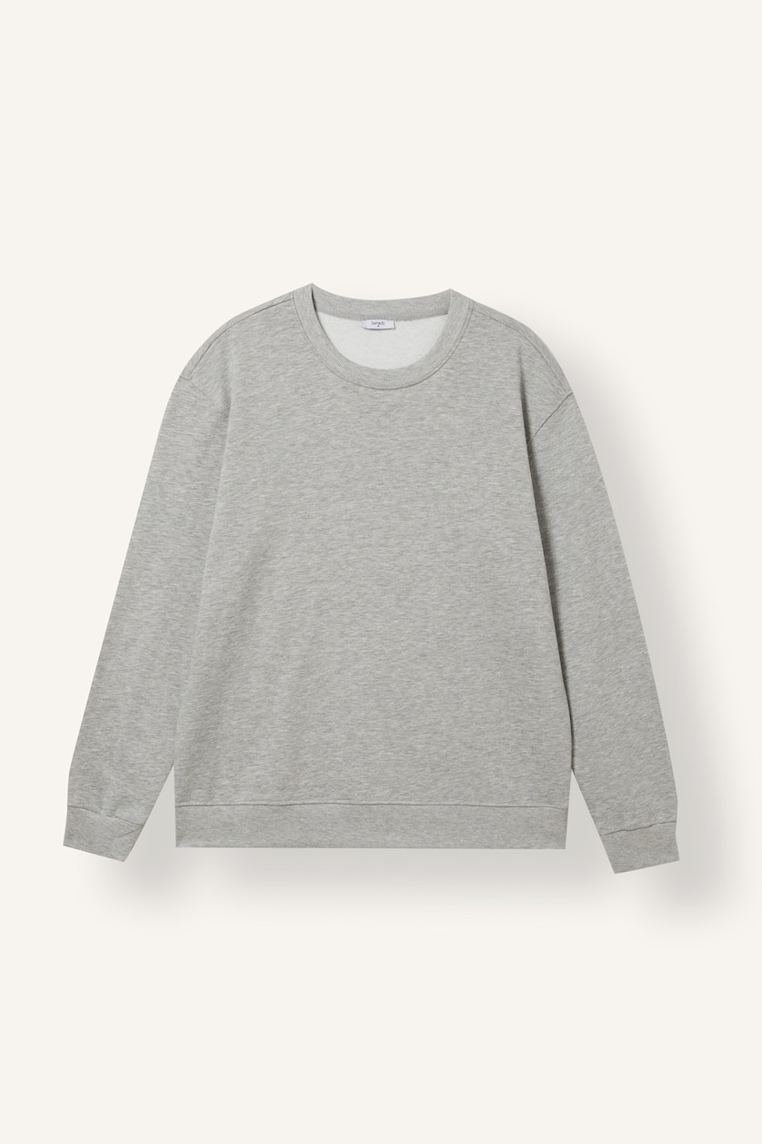 Men Grey Melange Regular Fit Basic Crew Neck Sweatshirt