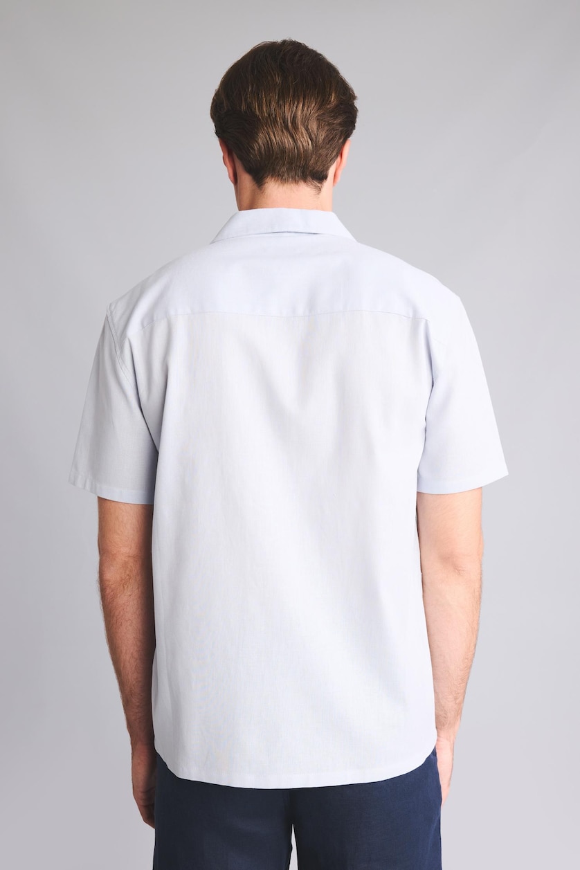MAN Light Blue Regular Fit Shirt Collar Linen Blended Short Sleeve Shirt