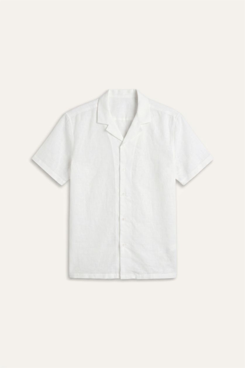 HOMME Écru Chemise en mélange de lin à manches courtes Coupe régulière