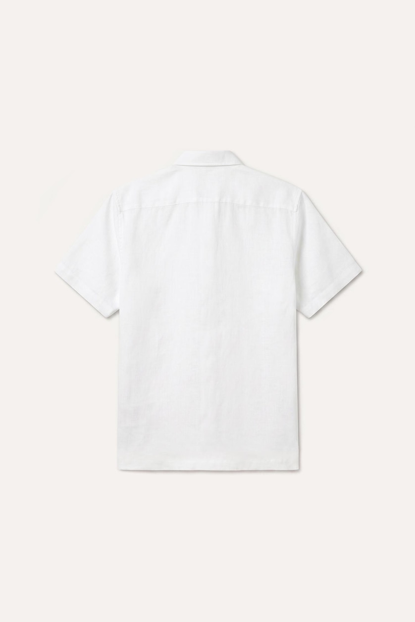 Men Ecru Regular Fit Shirt Collar Linen Blended Short Sleeve Shirt