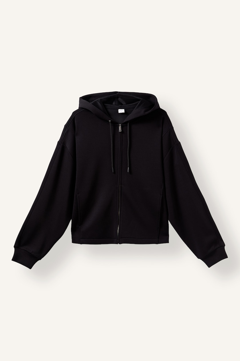 Kadın Siyah Ultra Yumuşak Oversize Kapüşonlu Basic Sweatshirt