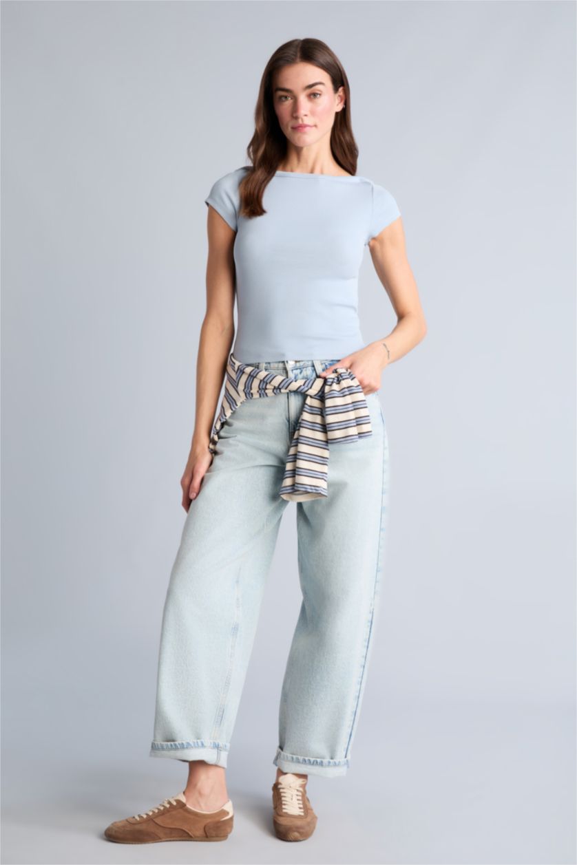 WOMAN Light Blue Slim Fit Camisole Short Sleeve T-Shirt