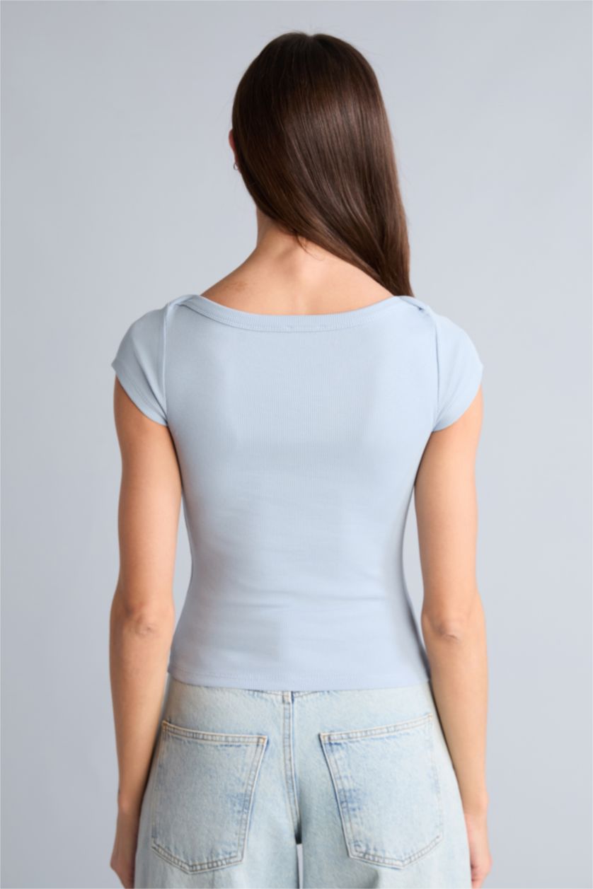 WOMAN Light Blue Slim Fit Camisole Short Sleeve T-Shirt