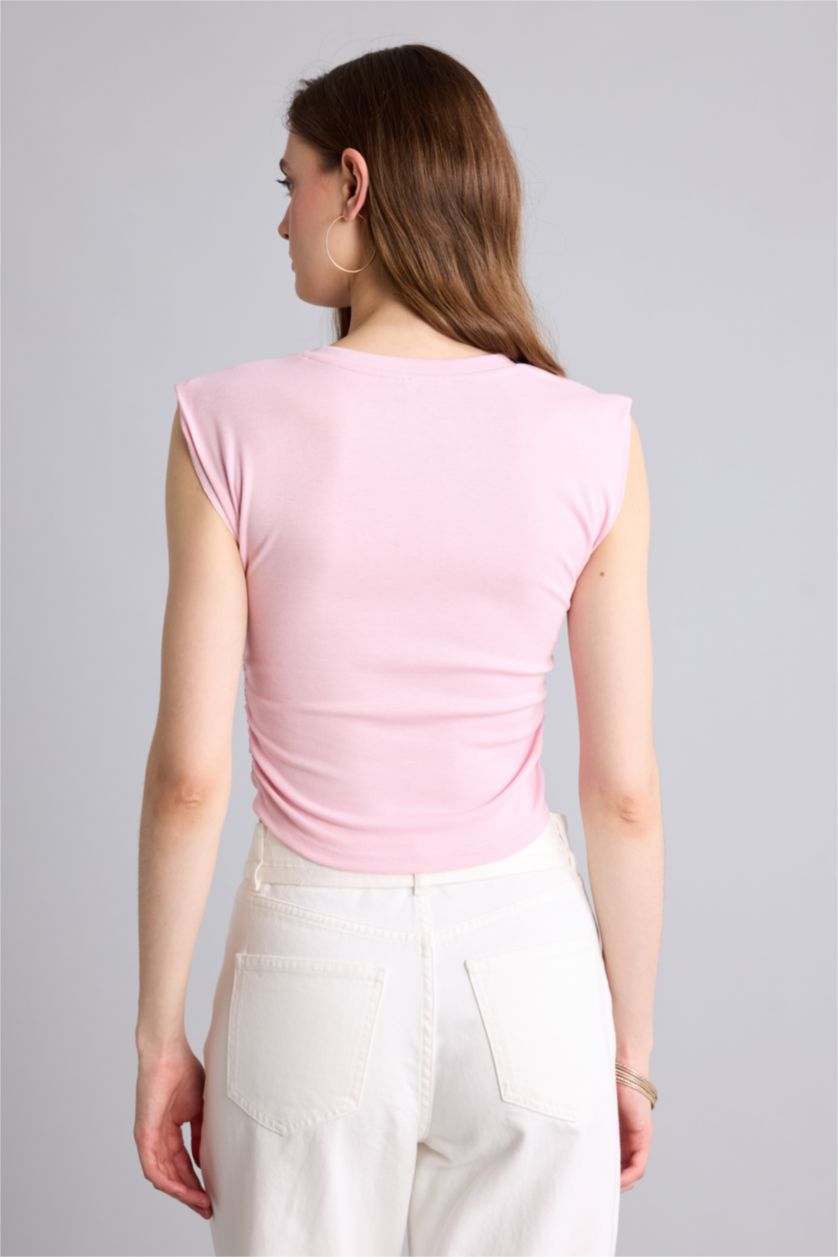 WOMAN Light Pink تانك توب مضلع سليم فيت برقبة مستديرة
