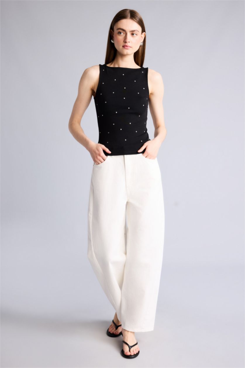 Kadın Siyah Slim Fit Puantiyeli Atlet
