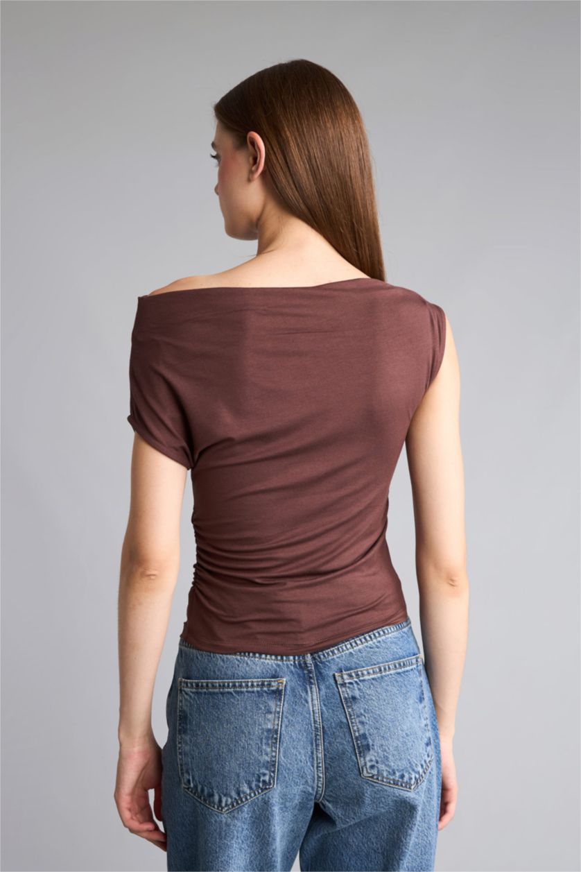 WOMAN Brown تانك توب سليم فيت بياقة قارب