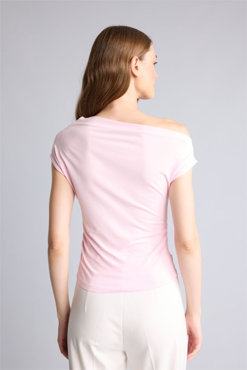 WOMAN Light Pink تانك توب سليم فيت بياقة قارب