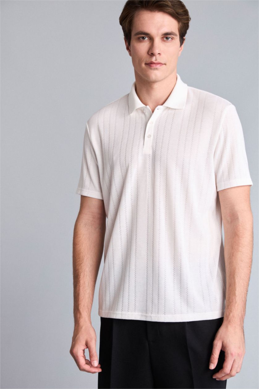 Erkek Ekru Regular Fit Polo Tişört