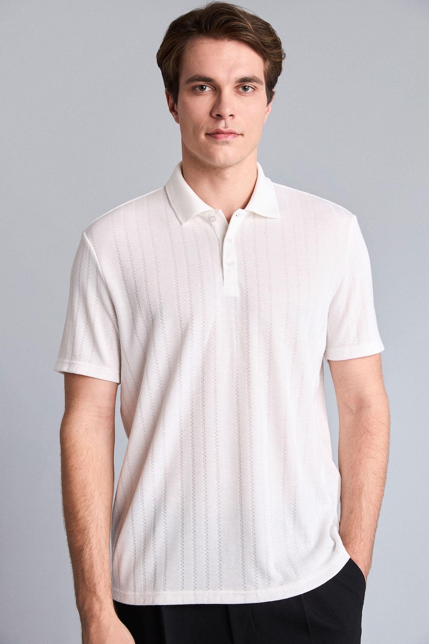 Men Ecru Polo Collar Regular Fit Short Sleeve Polo T-Shirt