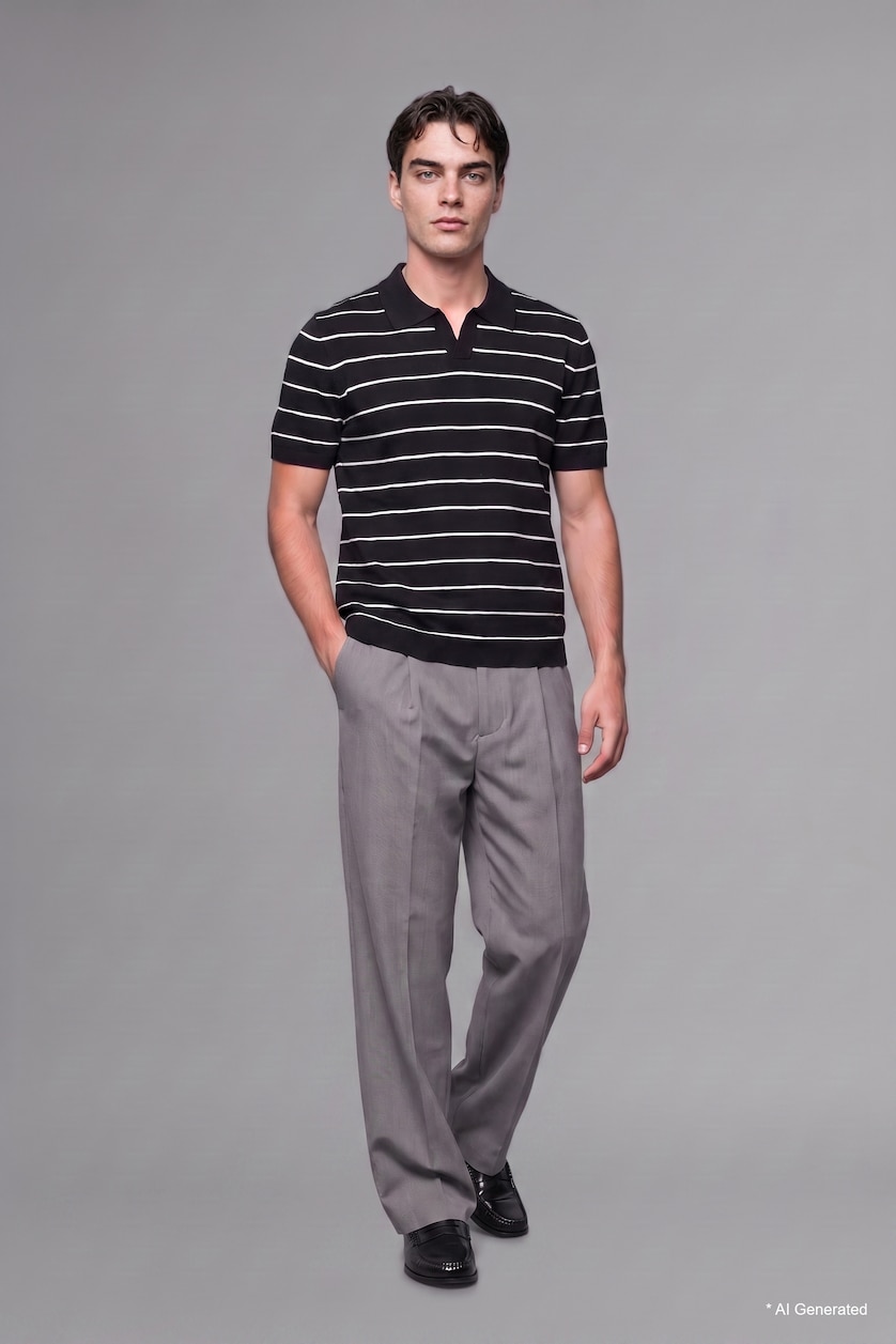Men Grey Melange Wide Leg Trousers