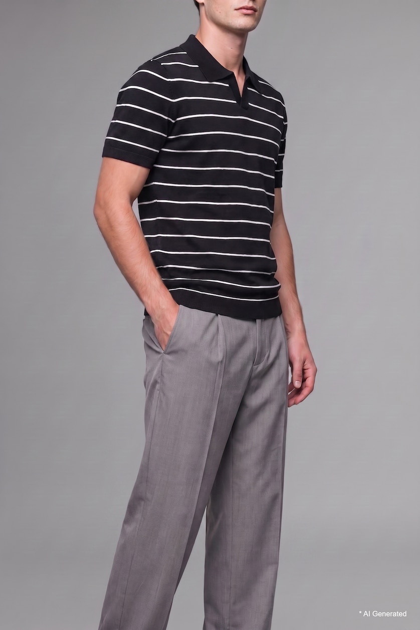 Men Grey Melange Wide Leg Trousers