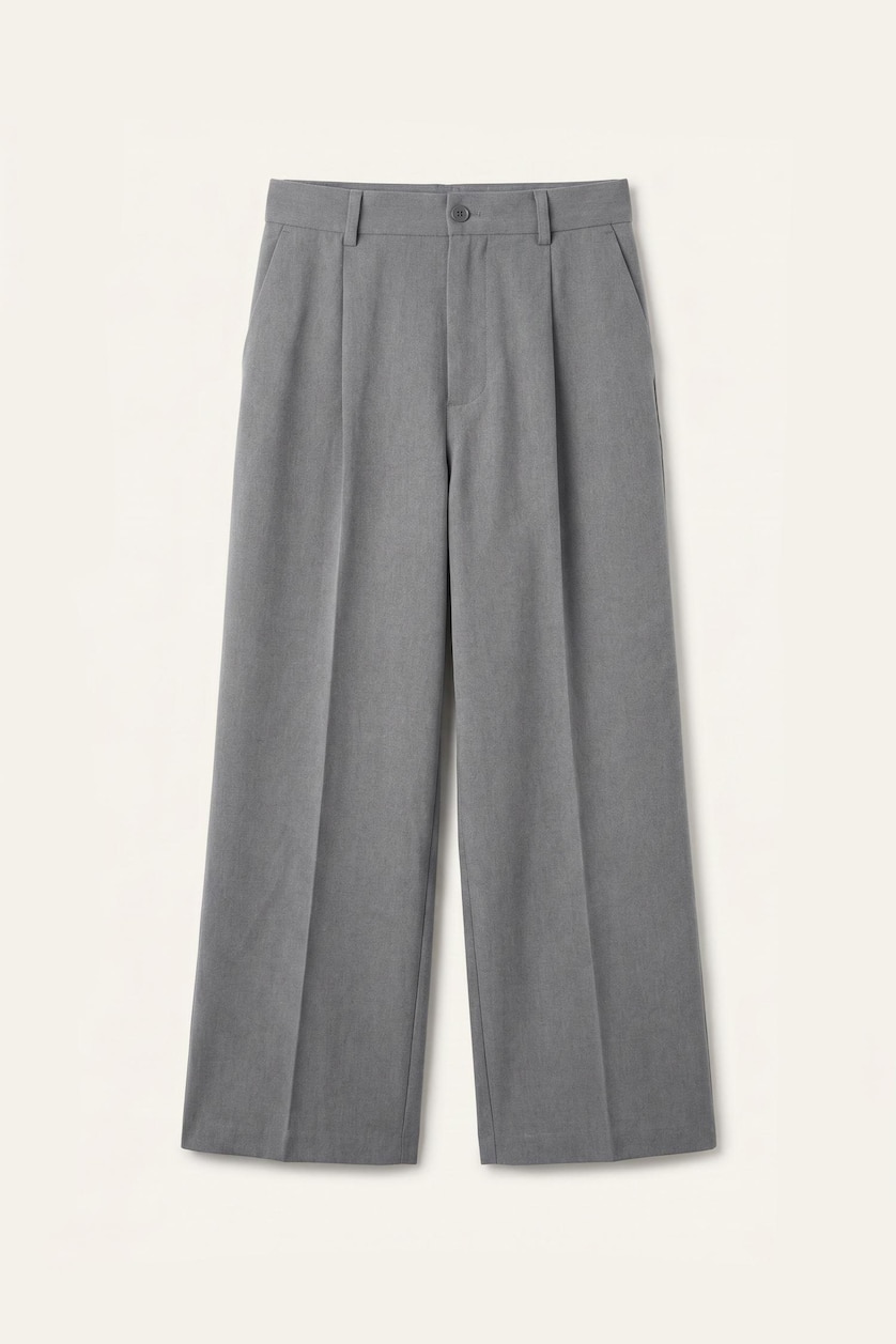 Men Grey Melange Wide Leg Trousers