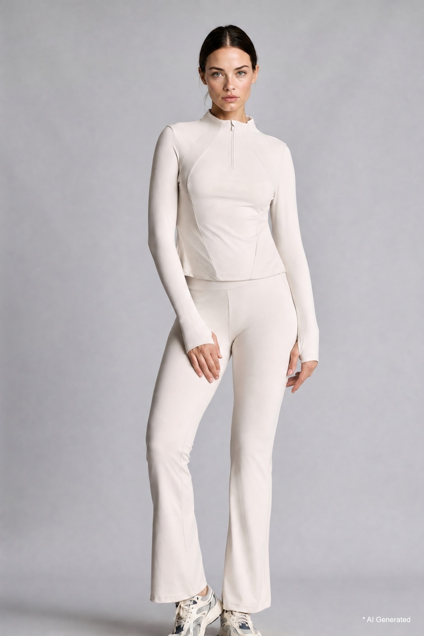 Women Stone Slim Fit Stretch Fabric Long Sleeve High Neck  Half-Zip Sports Top