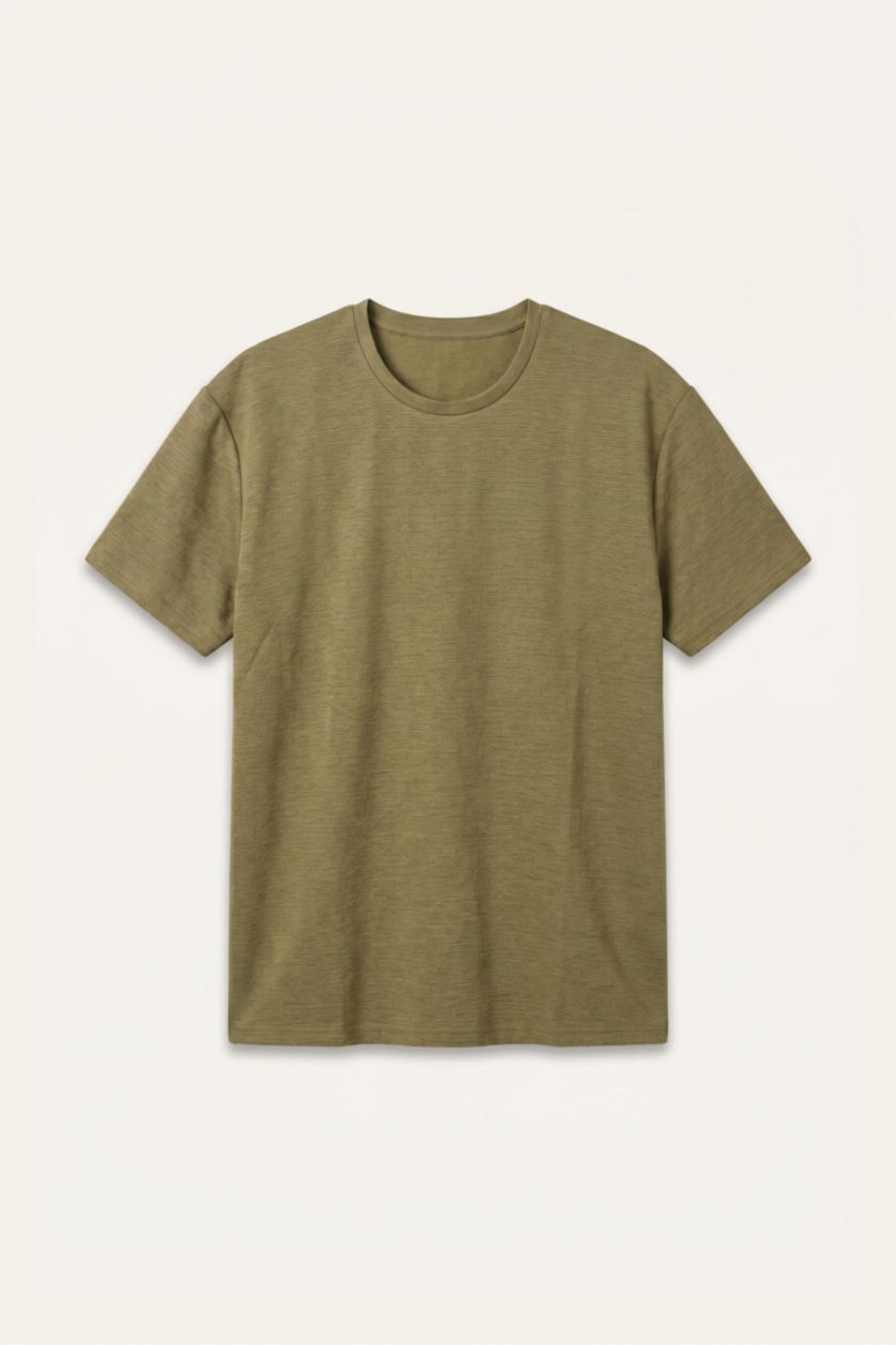 Men Light Khaki Regular Fit Short Sleeve T-Shirt