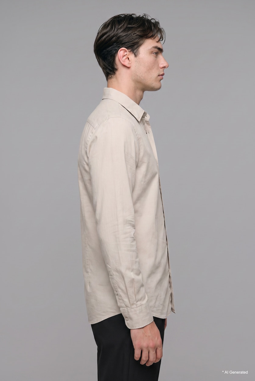 Men Ecru Regular Fit Long Sleeve Shirt