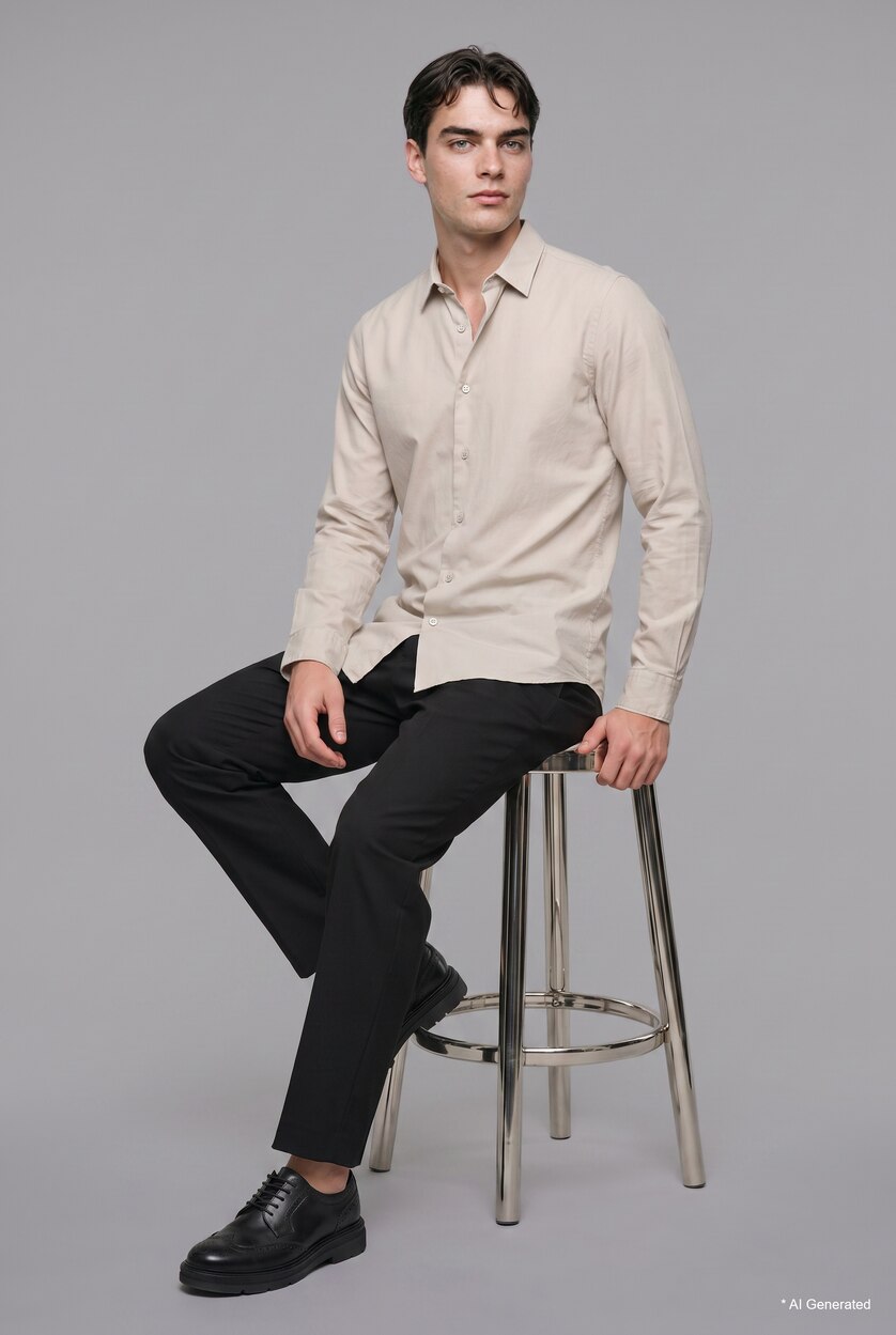 Men Ecru Regular Fit Long Sleeve Shirt