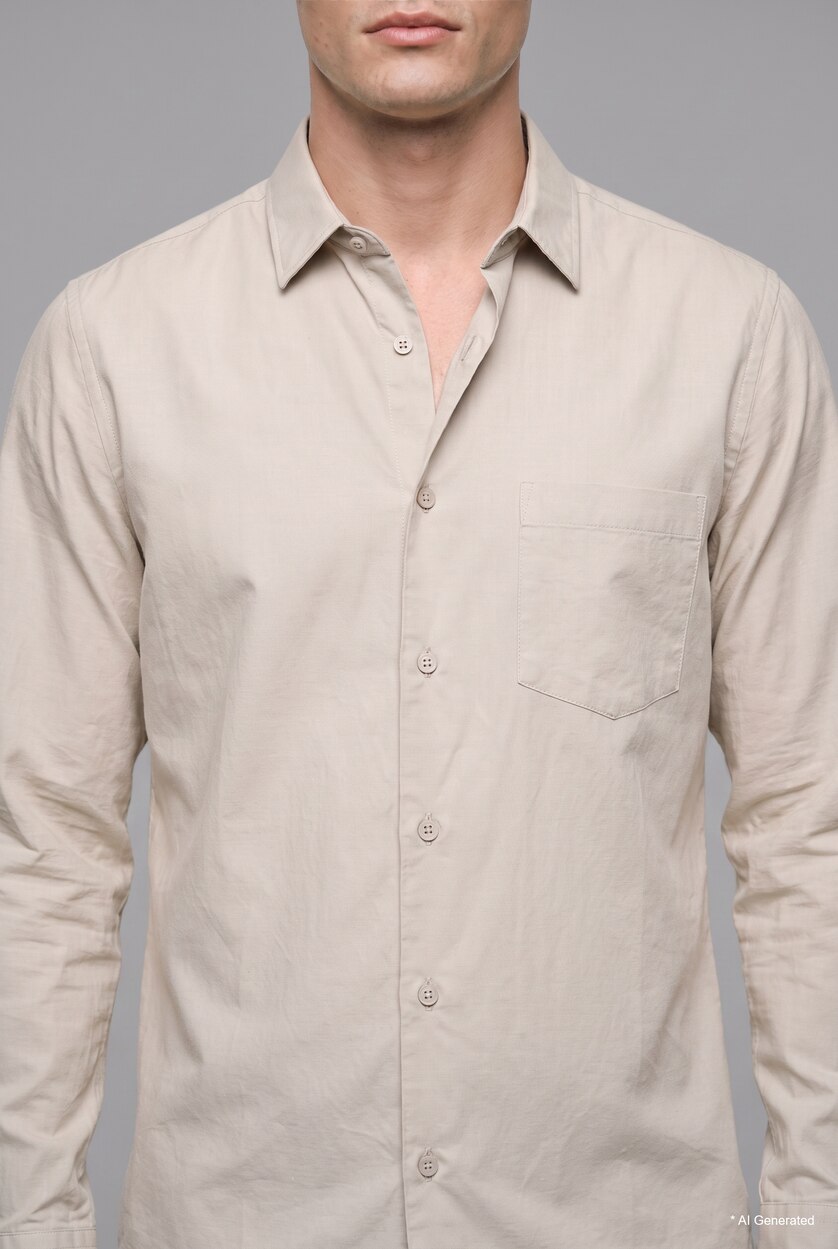 Men Ecru Regular Fit Long Sleeve Shirt