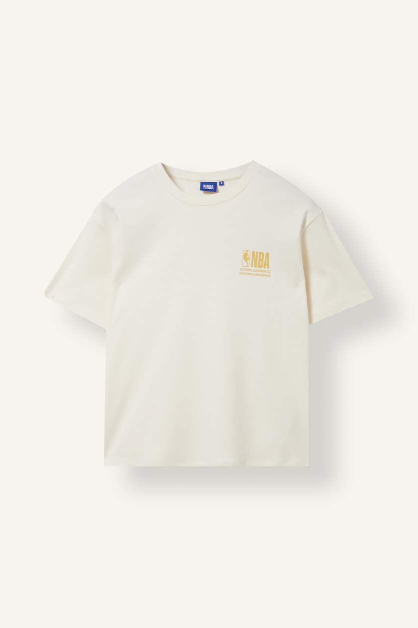 Kadın Ekru %100 Pamuk NBA Wordmark Relax Fıt Sırt Baskılı Tişört