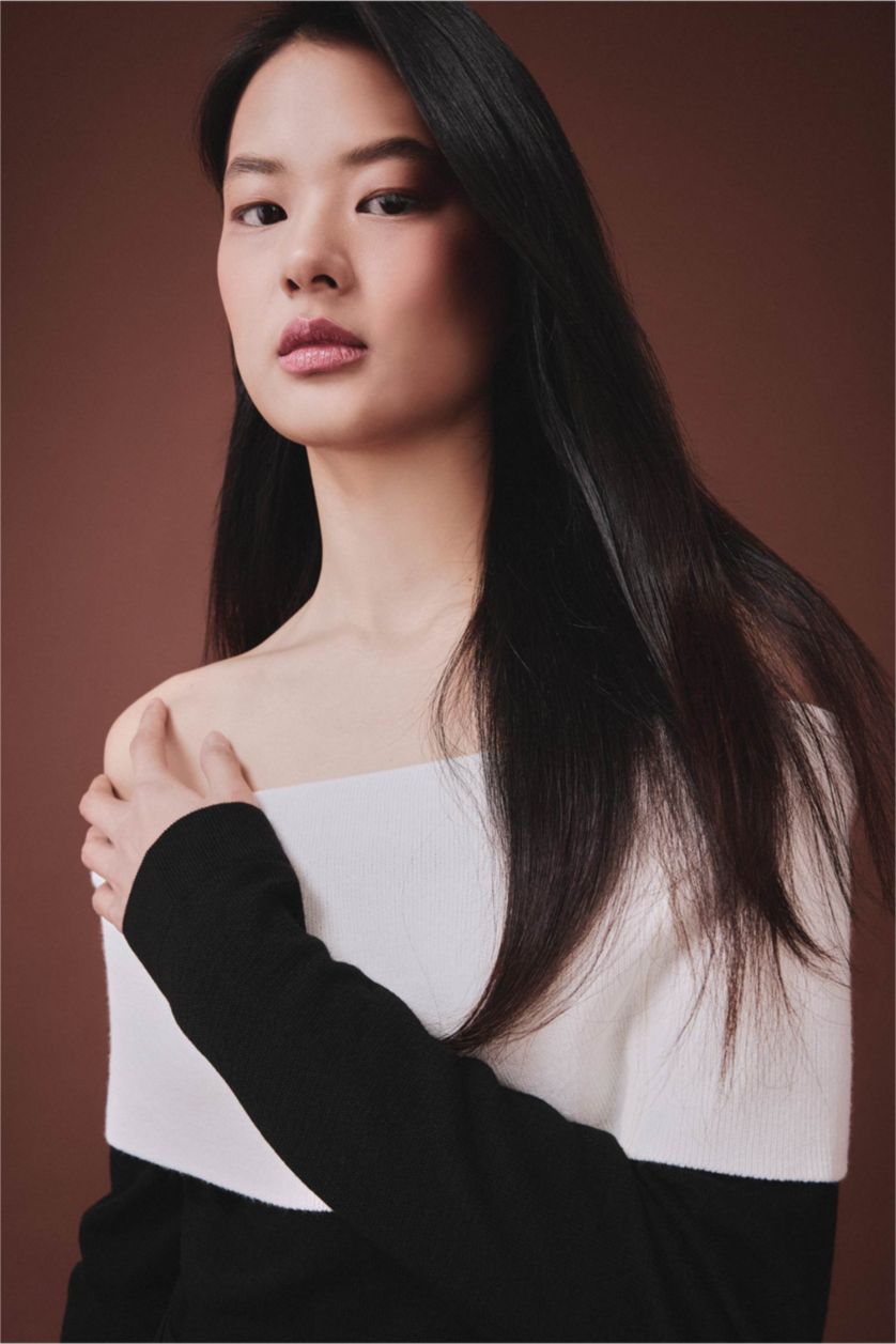 Kadın Siyah Omzu Açık Kazak