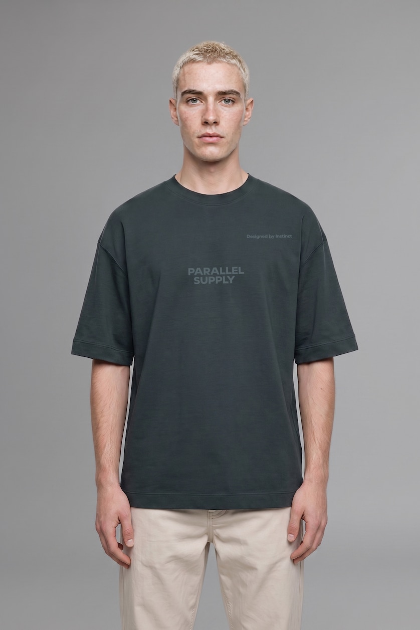 Erkek Koyu Yeşil Loose Fit Kısa Kollu Baskılı Tişört