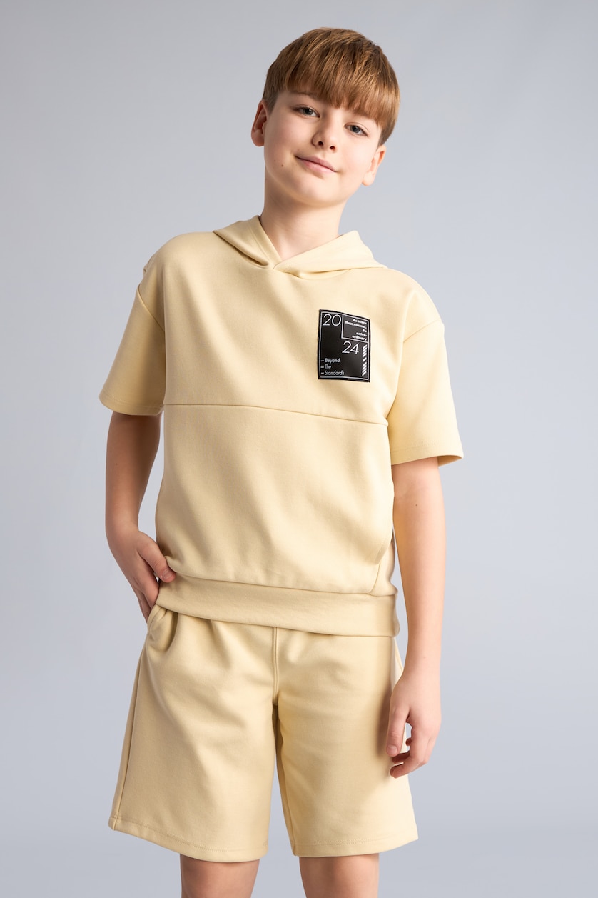 Erkek Çocuk - Genç Erkek Kum 2'li Takım Kapüşonlu Şort Tişört Erkek Çocuk