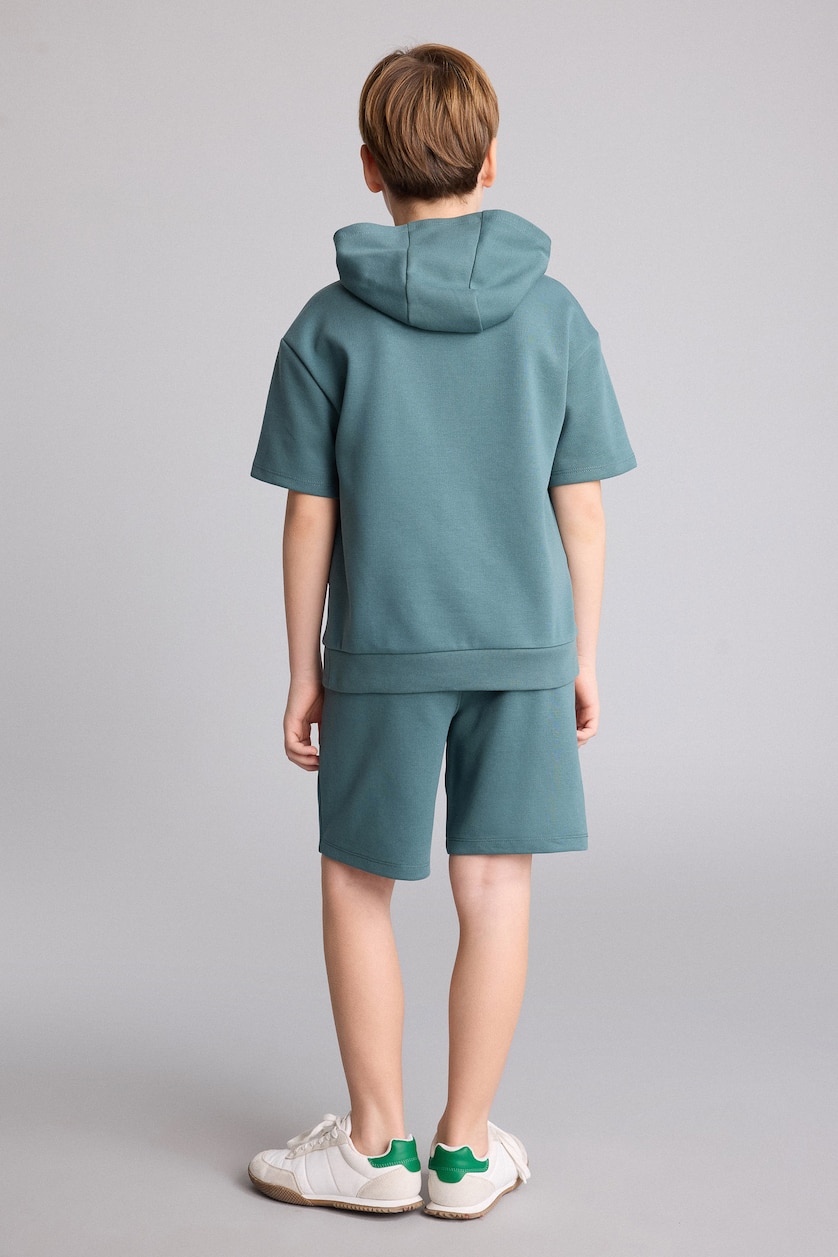 BOYS & TEENS Green Boy Hooded T-Shirt Shorts 2 Piece Set