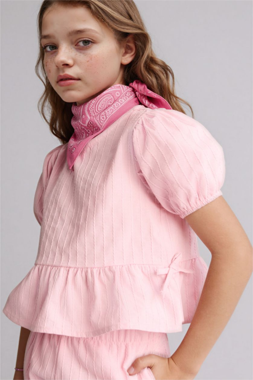 Kız Çocuk - Genç Kız Açık Pembe Kısa Kollu Bluz Kız Çocuk