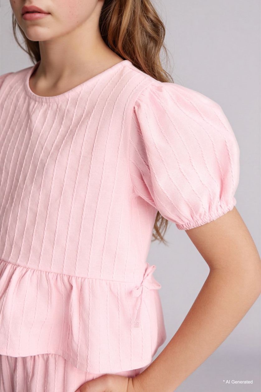 Girls & Teens Light Pink بلوزة بناتي نص ردن قطن قصة عادية