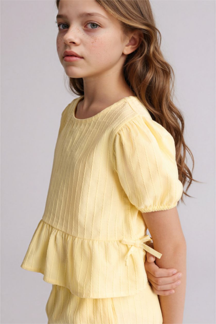 Kız Çocuk - Genç Kız Açık Sarı Kısa Kollu Bluz Kız Çocuk