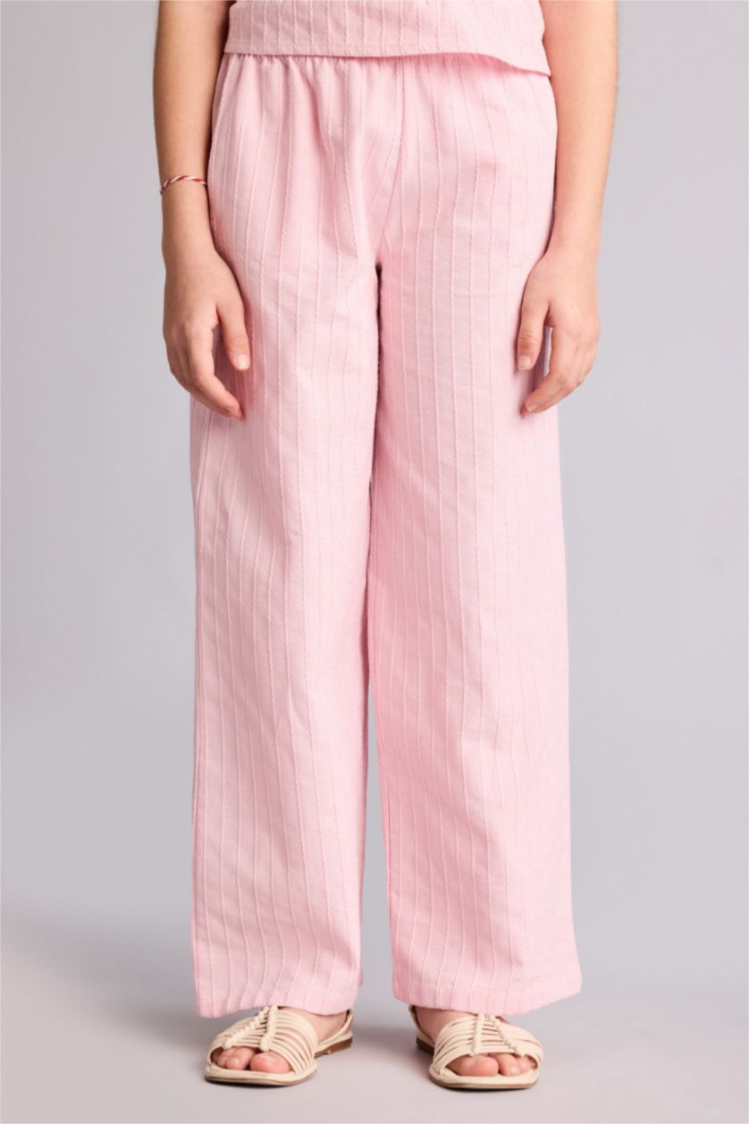 Kız Çocuk - Genç Kız Açık Pembe Wıde Leg Pamuklu Pantolon Kız Çocuk