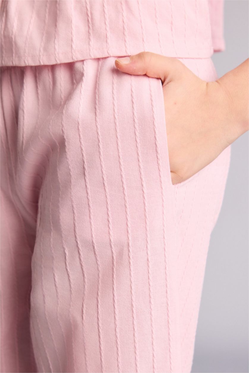 Kız Çocuk - Genç Kız Açık Pembe Wıde Leg Pamuklu Pantolon Kız Çocuk