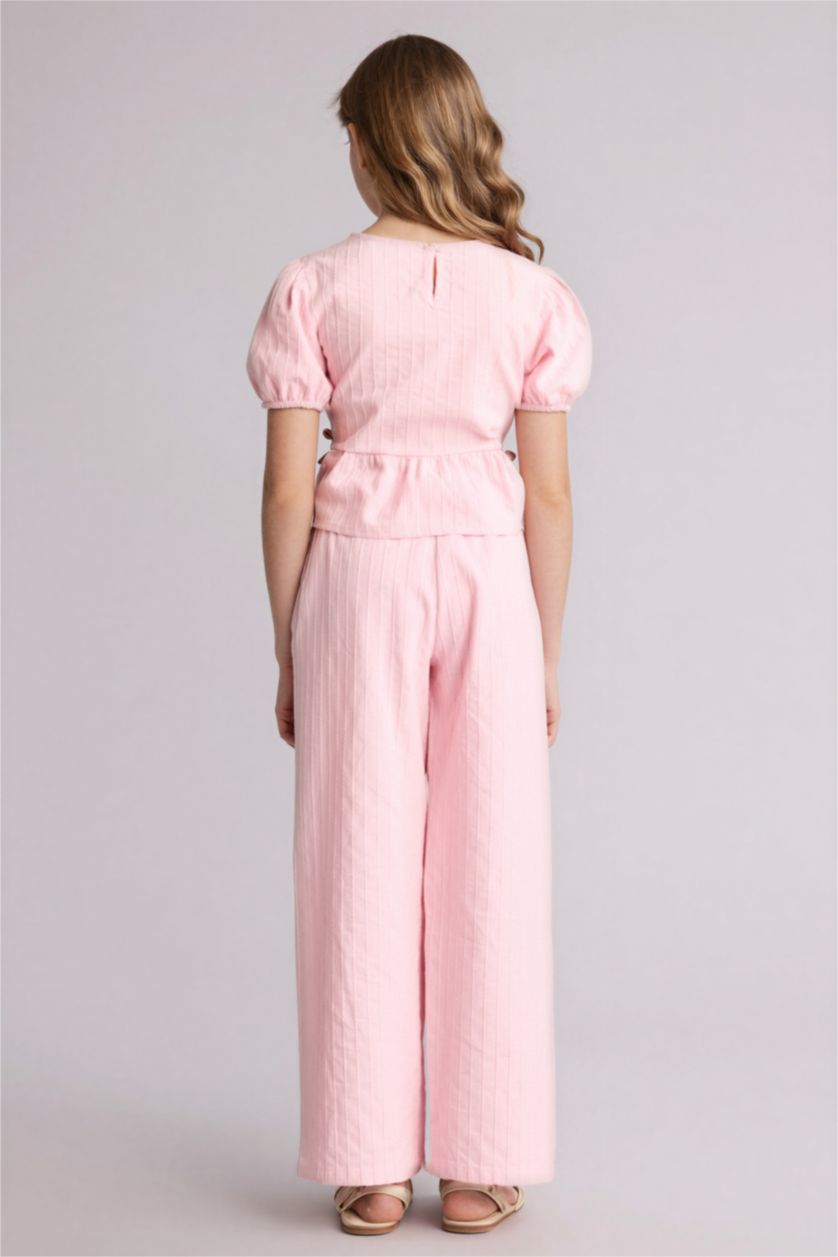 Kız Çocuk - Genç Kız Açık Pembe Wıde Leg Pamuklu Pantolon Kız Çocuk