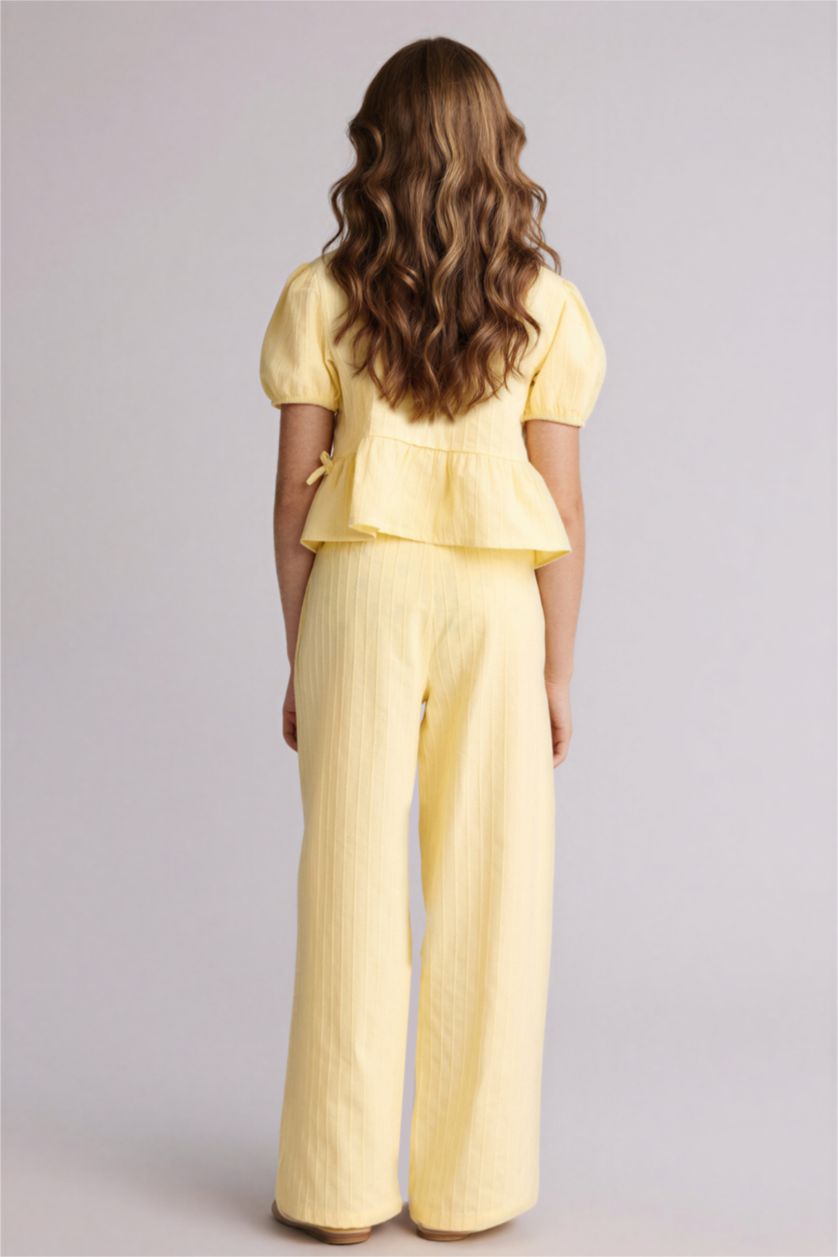Kız Çocuk - Genç Kız Açık Sarı Wıde Leg Pamuklu Pantolon Kız Çocuk
