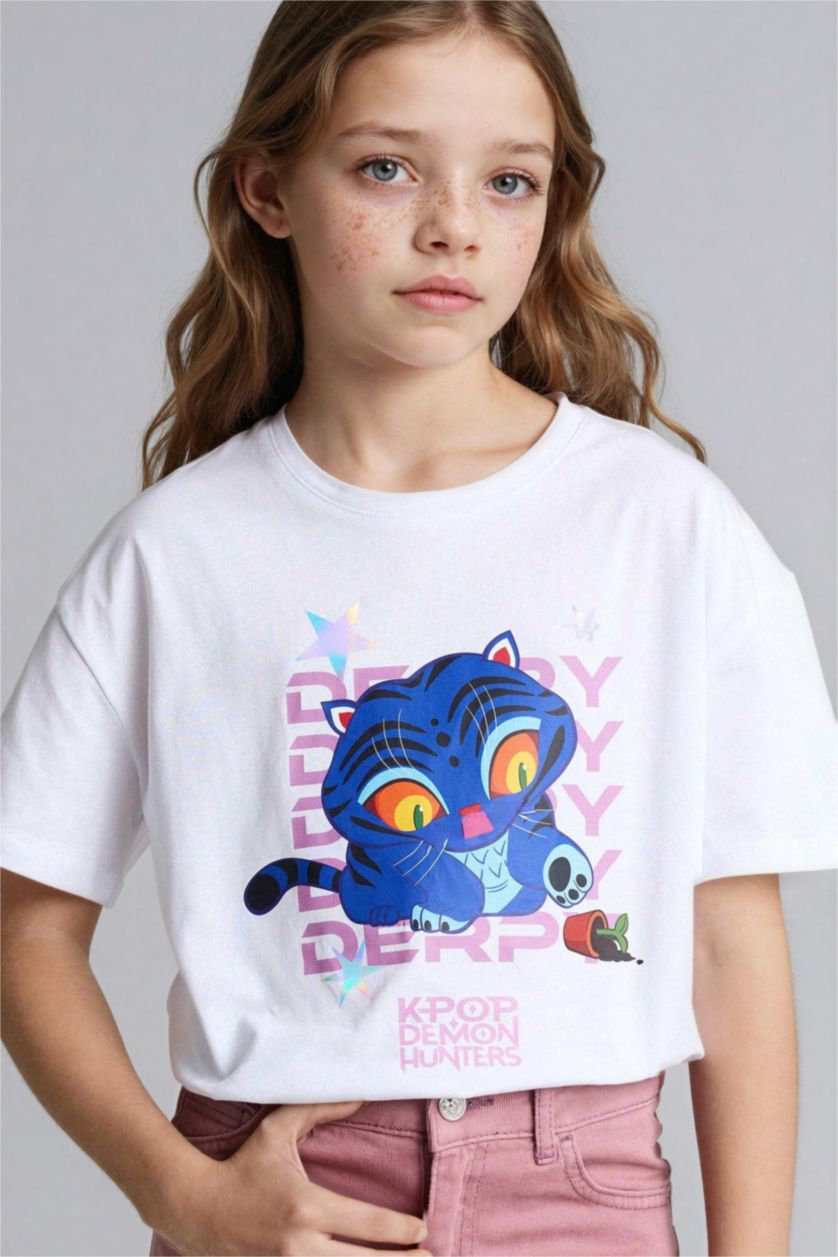 Kız Çocuk - Genç Kız Ekru Kpop - Demon Hunters Oversıze Tişört Kız Çocuk